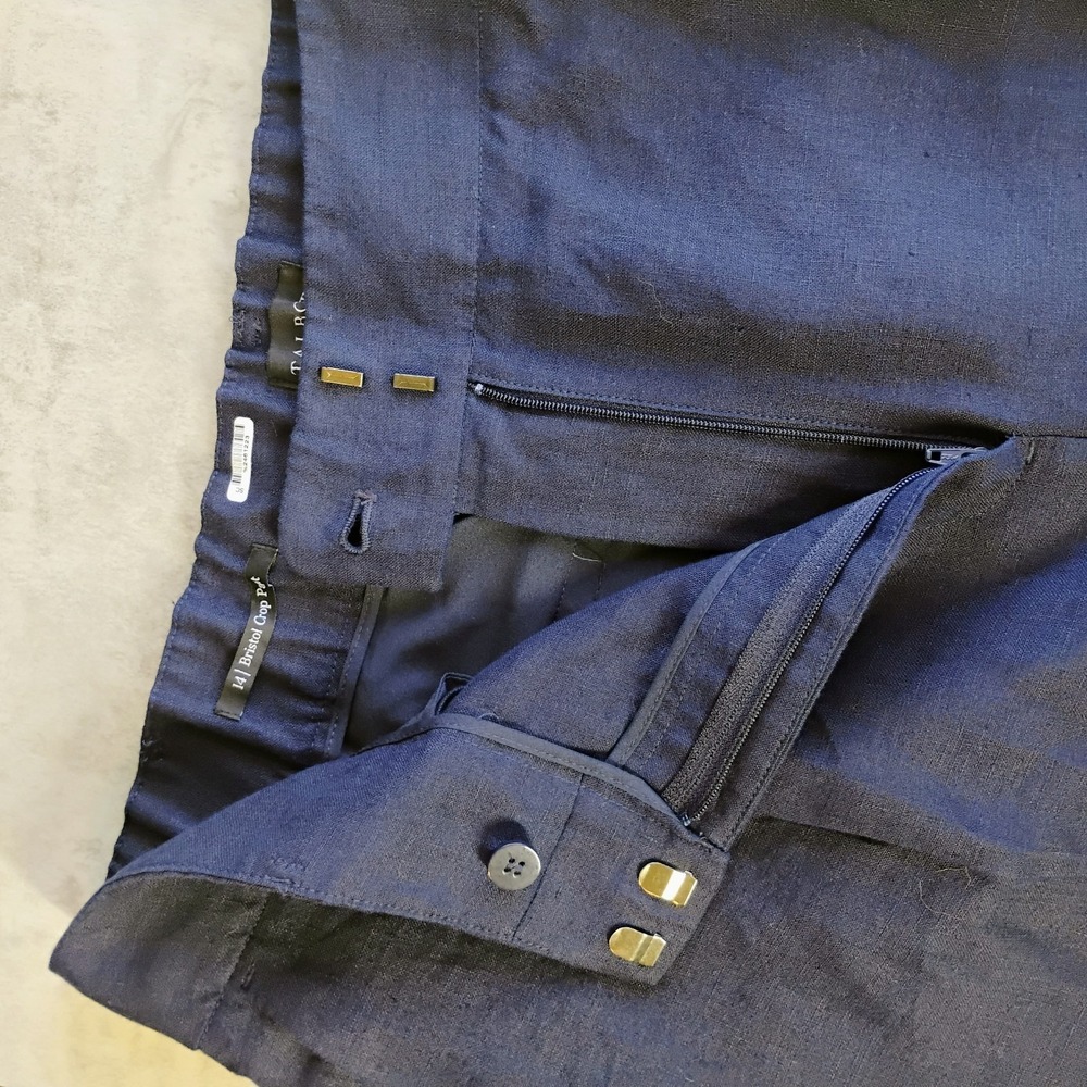 Talbots Bristol Crop Pants Navy Blue Womens 14 Linen Minimalist Career Summer - Picture 8 of 11